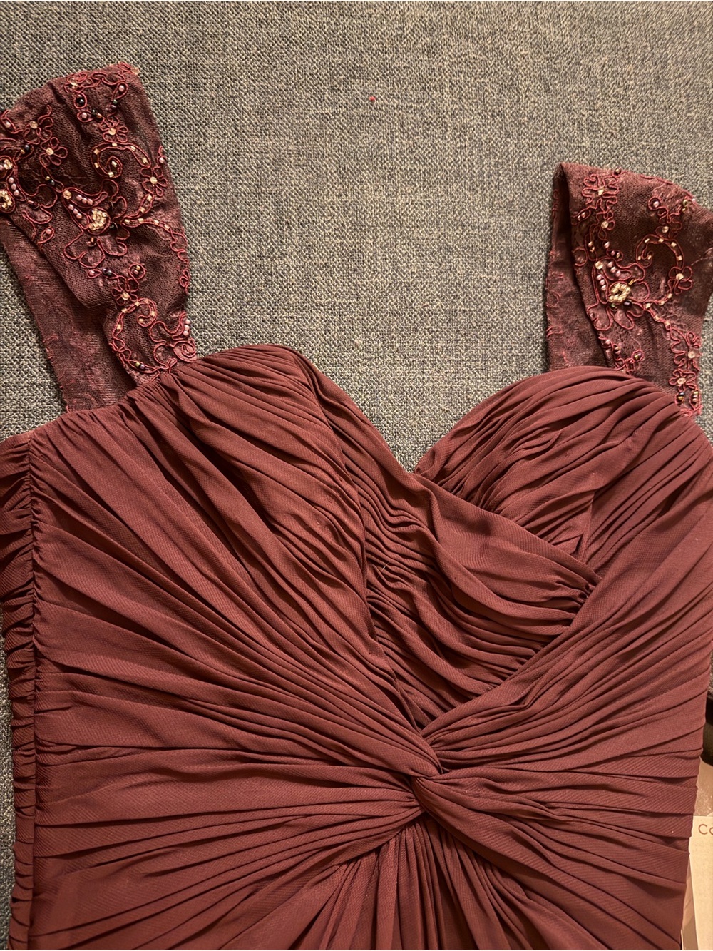 Sleeveless Ruched Burgundy Wedding Dress with Embroidered Straps